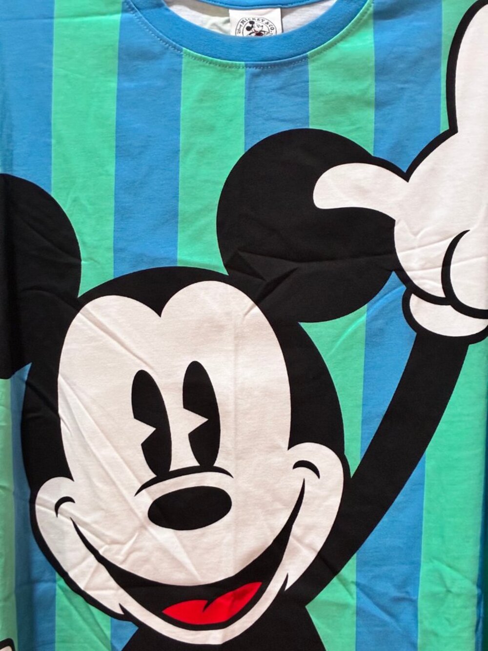 NWT Disney Mickey Mouse 2X Blue Green Striped Graphic CottonT Shirt Dress - Picture 2 of 5